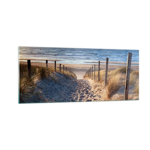 Glasbild - Bild auf glas - Das Rauschen des Meeres, der Gesang der Vögel, ein wilder Strand im Gras ... - 100x40 cm