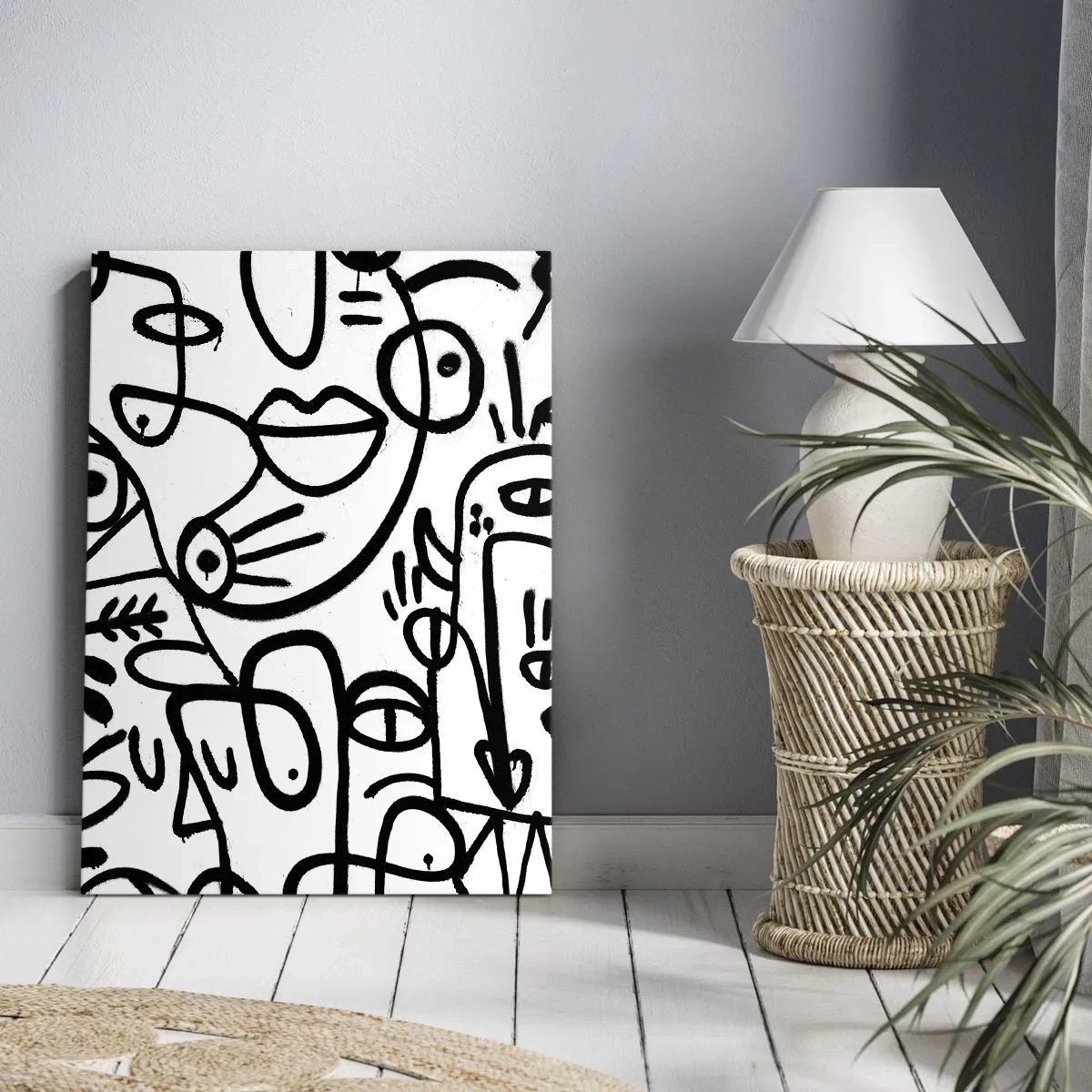 Bild auf Leinwand - Leinwandbild - Schwarz-weiße abstrakte Zeichnungen mit Gesichtsmotiven - 50x70cm - Gesichter und Luftspiegelungen - Moderne Wanddekoration für Wohnzimmer und Schlafzimmer ARTTOR