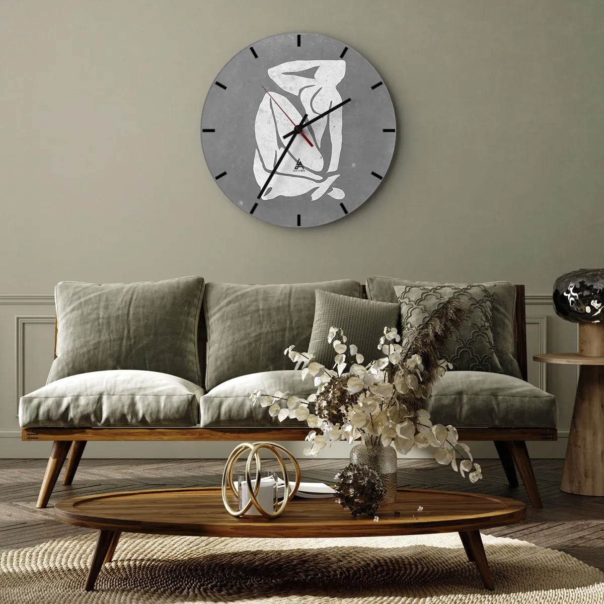 Wanduhr - Glasuhr - Silhouette einer sitzenden Figur in minimalistischer Form - 30x30cm - In Gedanken versunken - Moderne Wanddekoration für Wohnzimmer, Küche und Schlafzimmer ARTTOR