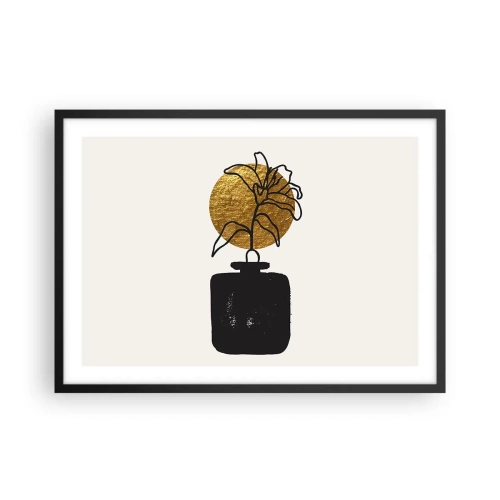 Poster in einem schwarzem Rahmen - Eine Zeichnung einer Blume in einer Vase vor einem goldenen Kreishintergrund - 70x50cm - Schönheit ist Gold wert - Moderne Wanddekoration für Wohnzimmer und Schlafzimmer ARTTOR