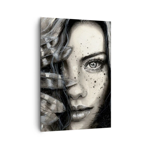 Bild auf Leinwand - Leinwandbild - Künstlerisches Frauenporträt mit abstrakten Details - 70x100cm - Wilde Schönheit - Moderne Wanddekoration für Wohnzimmer und Schlafzimmer ARTTOR