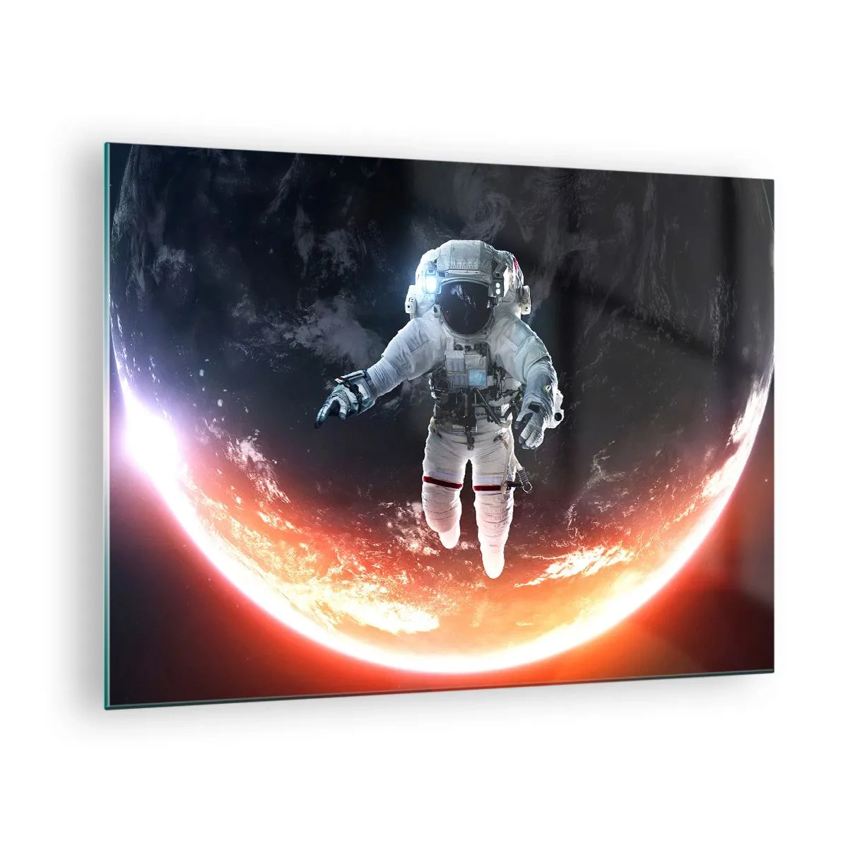Glasbild - Bild auf glas - Astronaut im Weltraum mit einem Planeten im Hintergrund - 70x50cm - Kann ich noch eine Weile bleiben? - Moderne Wanddekoration für Wohnzimmer und Schlafzimmer ARTTOR