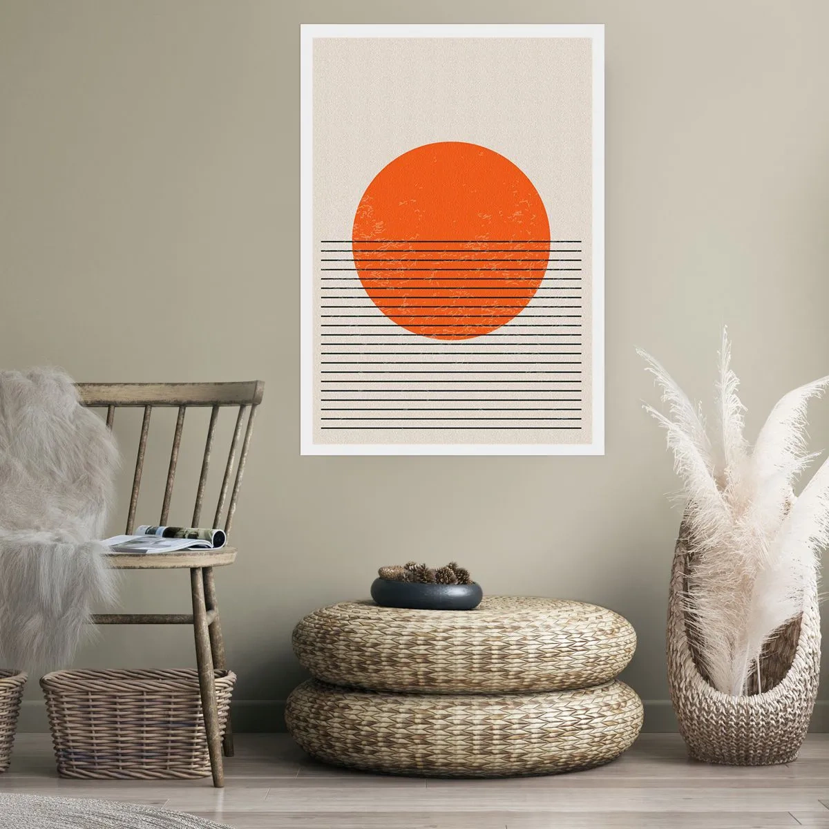 Poster - Ein minimalistischer Sonnenuntergang in geometrischer Form - 50x70cm - Immer die Sonne - Moderne Wanddekoration für Wohnzimmer und Schlafzimmer ARTTOR