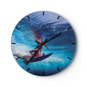 Wanduhr - Glasuhr - Ein Surfer unter Wasser in einer dynamischen Szene - 30x30cm - Tiefe der Freude - Moderne Wanddekoration für Wohnzimmer, Küche und Schlafzimmer ARTTOR