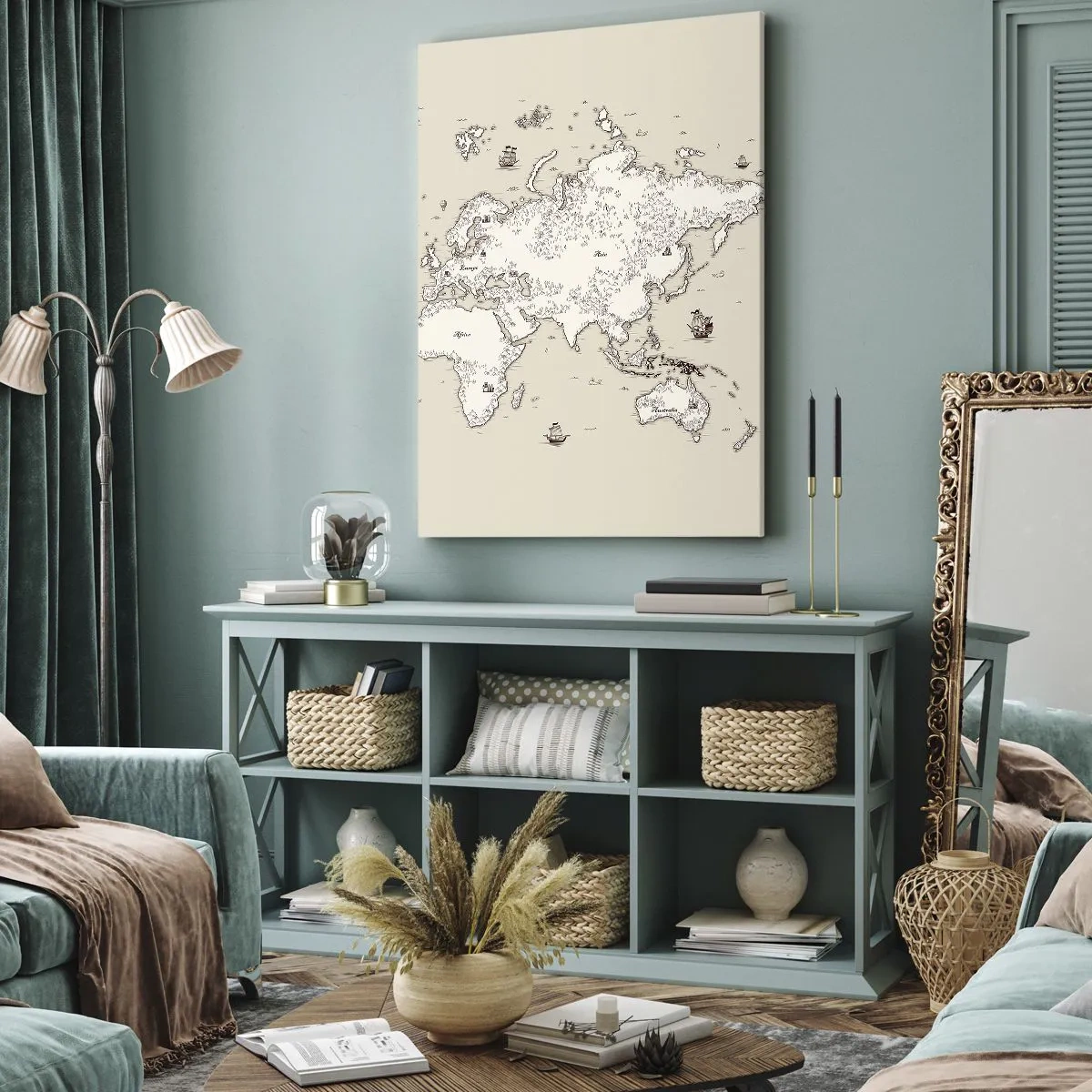 Bild auf Leinwand - Leinwandbild - Reise um die Welt - 55x100 cm