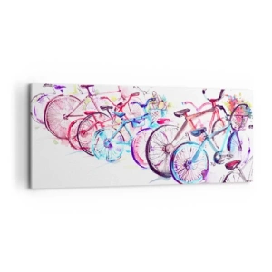 Bild auf Leinwand - Leinwandbild - Bunte Fahrräder im künstlerischen Aquarell-Stil - 120x50cm - Kongress des Antimoto-Clubs - Moderne Wanddekoration für Wohnzimmer und Schlafzimmer ARTTOR