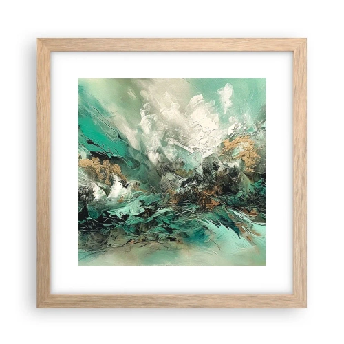 Poster in einem Rahmen aus heller Eiche - Smaragdgrüne und schwarze Brandung - 30x30 cm