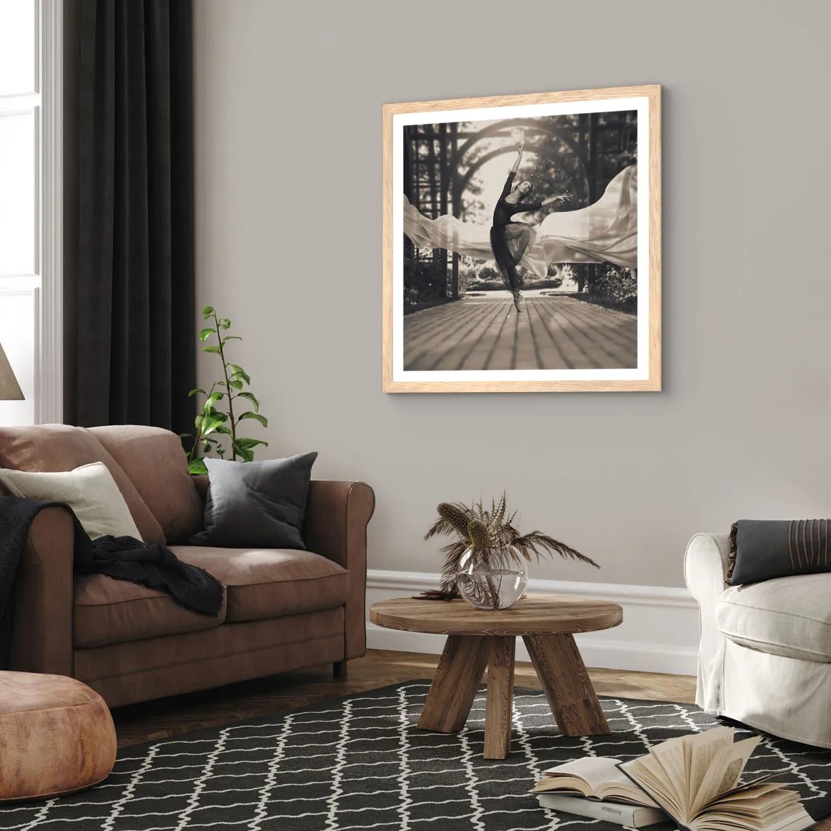 Poster in einem Rahmen aus heller Eiche - Der Tanz des Gartengeistes - 30x30 cm