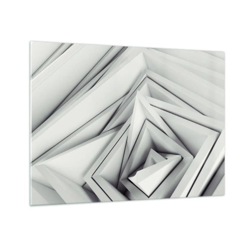 Glasbild - Bild auf glas - Dreidimensionale geometrische Formen in Grautönen - 70x50cm - Spitzwinklige Knospen - Moderne Wanddekoration für Wohnzimmer und Schlafzimmer ARTTOR