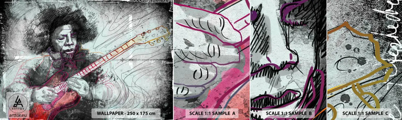 Fototapetenmuster Standard Eco - Auf den Wellen der Musik - Musik, Gitarrist, Instrument - 100x30 cm