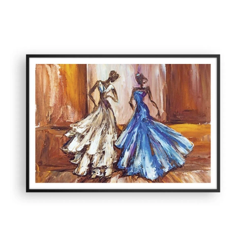 Poster in einem schwarzem Rahmen - Figuren in Abendkleidern im künstlerischen Stil - 100x70cm - Ein dankbares Duo - Moderne Wanddekoration für Wohnzimmer und Schlafzimmer ARTTOR