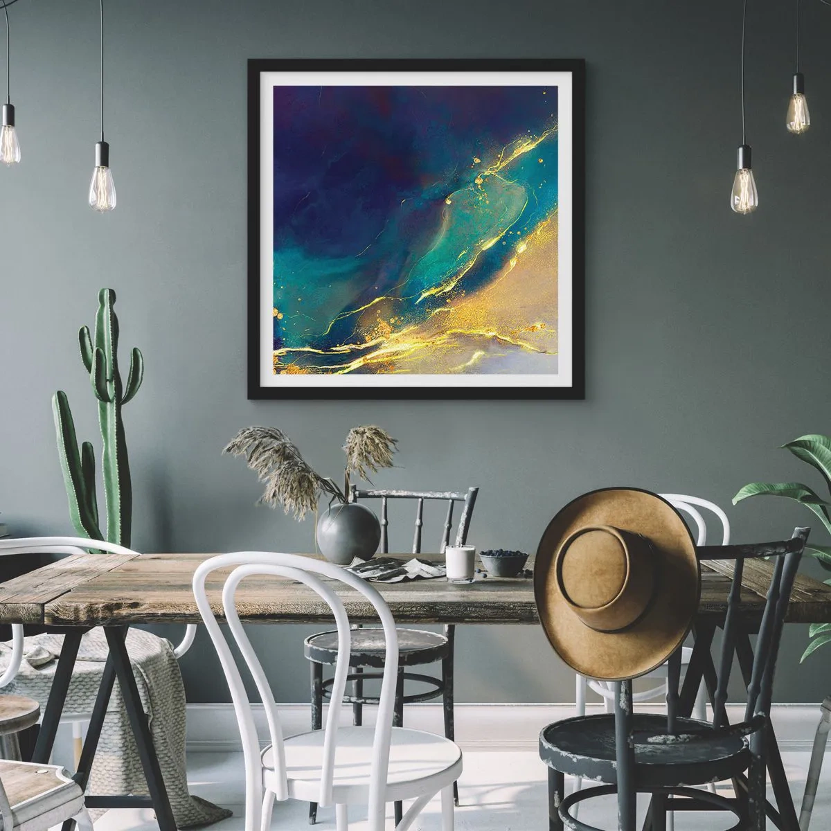 Poster in einem schwarzem Rahmen - Der goldene Teich - 50x50 cm