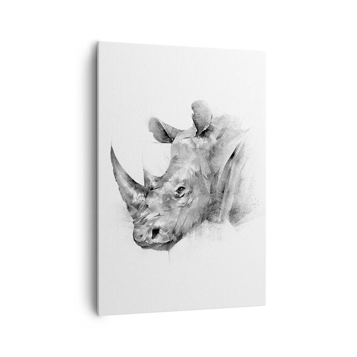 Bild auf Leinwand - Leinwandbild - Künstlerisches Porträt eines Nashorns in Schwarzweiß - 70x100cm - Afrikanisches Porträt - Moderne Wanddekoration für Wohnzimmer und Schlafzimmer ARTTOR