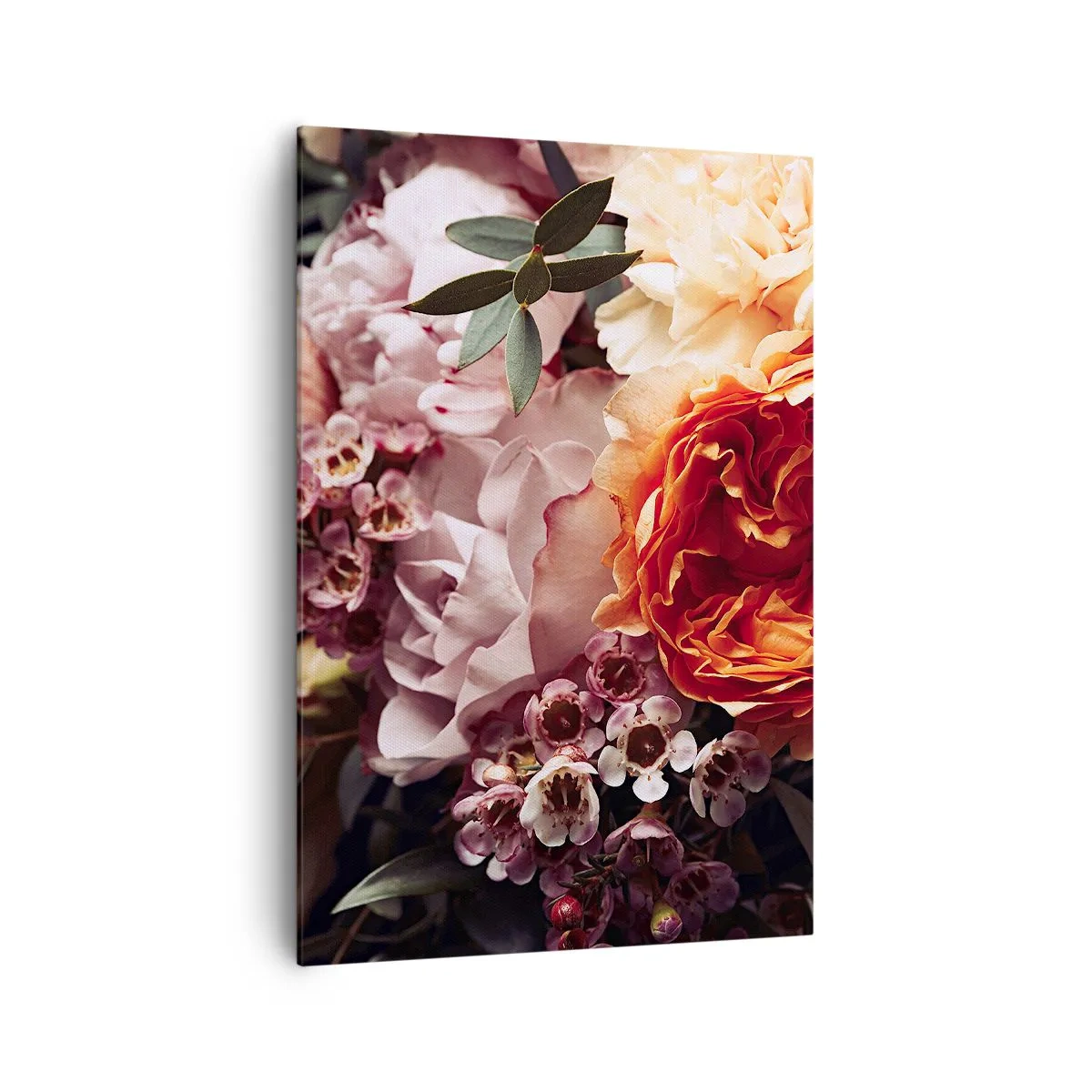 Bild auf Leinwand - Leinwandbild - Eine Nahaufnahme einer farbenfrohen Blumenkomposition - 70x100cm - Eingehüllt in Schönheit - Moderne Wanddekoration für Wohnzimmer und Schlafzimmer ARTTOR