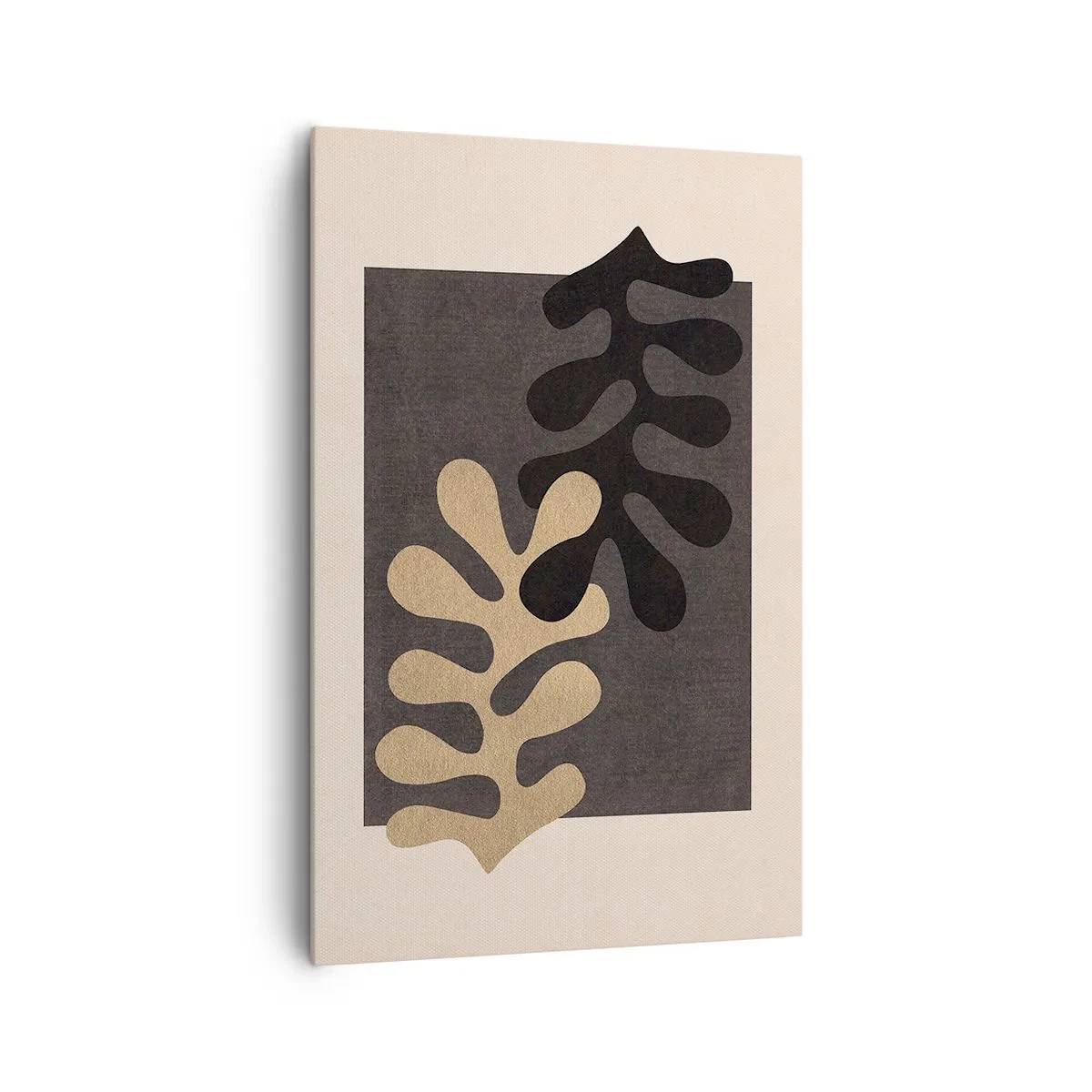 Bild auf Leinwand - Leinwandbild - Abstrakte Blätter in Schwarz und Beige auf rechteckigem Hintergrund - 80x120cm - Abwesenheit und Ergänzung - Moderne Wanddekoration für Wohnzimmer und Schlafzimmer ARTTOR