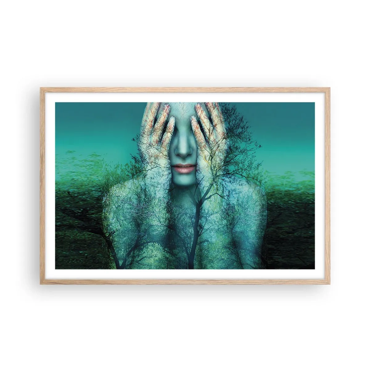Poster in einem Rahmen aus heller Eiche - Eingetaucht in Blau - 91x61 cm