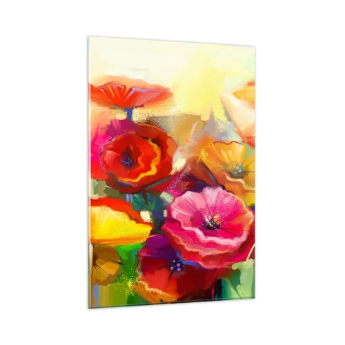 Glasbild - Bild auf glas - Bunte abstrakte Blumen auf hellem Hintergrund - 80x120cm - Nicht nur rot - Moderne Wanddekoration für Wohnzimmer und Schlafzimmer ARTTOR
