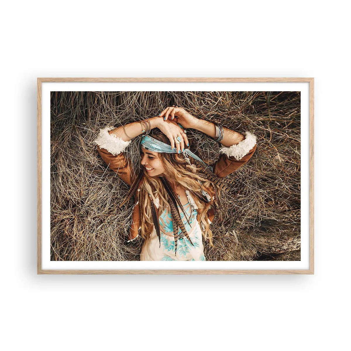 Poster in einem Rahmen aus heller Eiche - Auf dem Weg in den Sommer der Liebe - 100x70 cm