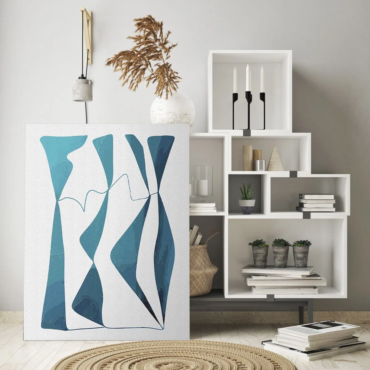 Glasbild - Bild auf glas - Türkisfarbene Wellen und Formen auf weißem Hintergrund - 50x70cm - Abstraktion: türkisfarbene Verbindung - Moderne Wanddekoration für Wohnzimmer und Schlafzimmer ARTTOR