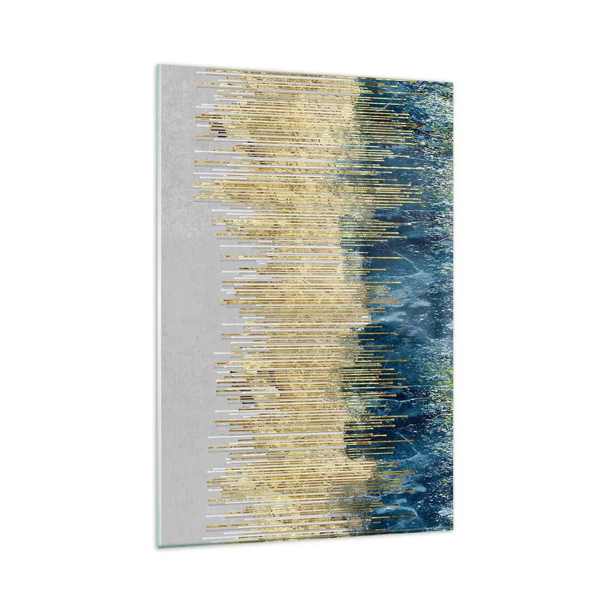 Glasbild - Bild auf glas - Goldene Linien vor einem Hintergrund aus marineblauer und grauer Abstraktion - 80x120cm - Vergoldete Grenze - Moderne Wanddekoration für Wohnzimmer und Schlafzimmer ARTTOR