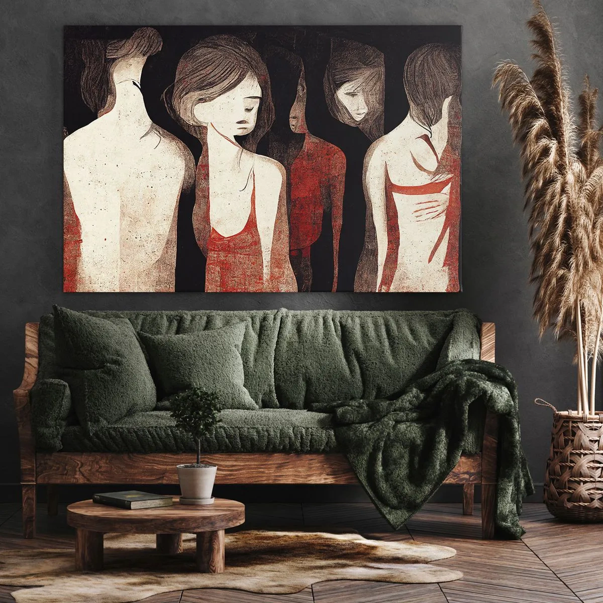 Bild auf Leinwand - Leinwandbild - Künstlerische Figuren in einer abstrakten Komposition - 100x70cm - Madonnen der Dunkelheit - Moderne Wanddekoration für Wohnzimmer und Schlafzimmer ARTTOR