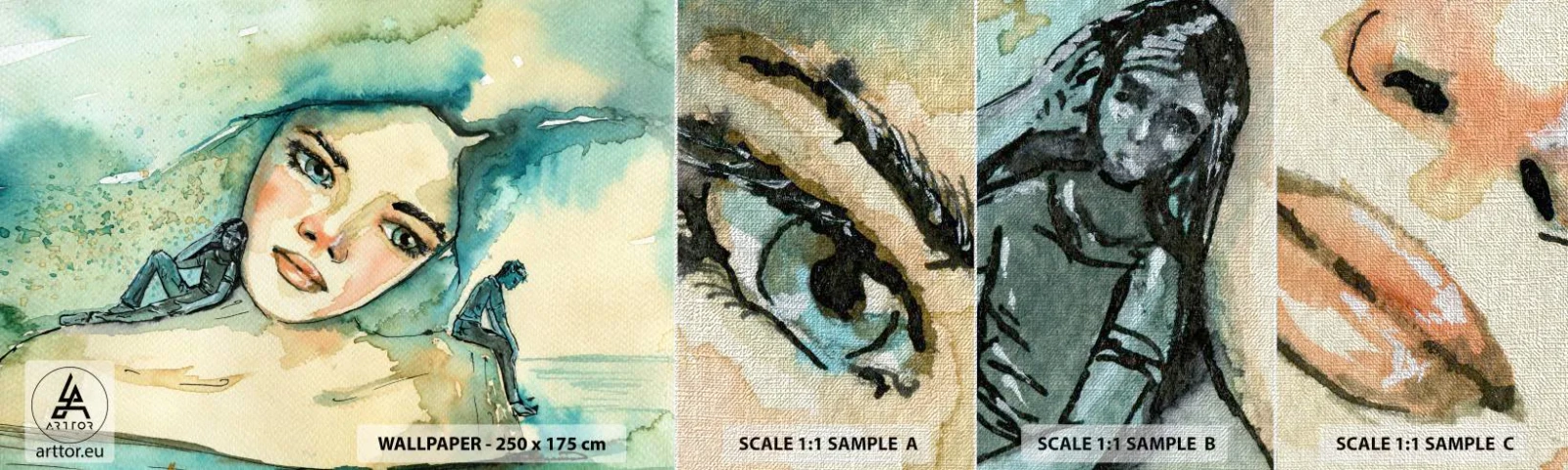 Fototapeten Muster Premium Canvas - Bin ich blau? - Abstraktion, Das Gesicht einer Frau, Malerei - 100x30 cm