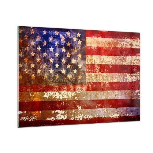 Glasbild - Bild auf glas - Rostige amerikanische Flagge - 100x70cm - Ruhm verblasst nicht - Moderne Wanddekoration für Wohnzimmer und Schlafzimmer ARTTOR