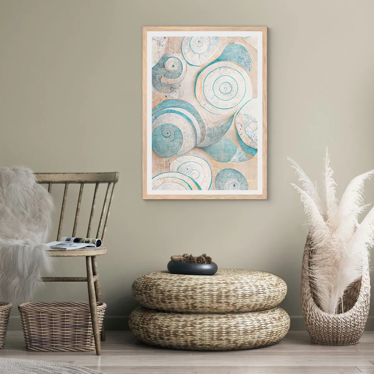 Poster in einem Rahmen aus heller Eiche - Was verbirgt sich in der Muschel? - 30x40 cm