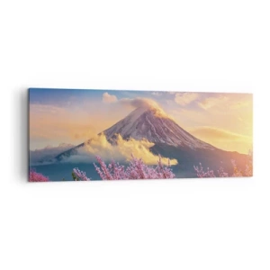 Bild auf Leinwand - Leinwandbild - Mount Fuji mit Kirschblüten im Hintergrund bei Sonnenuntergang - 140x50cm - Japanische Heiligkeit - Moderne Wanddekoration für Wohnzimmer und Schlafzimmer ARTTOR