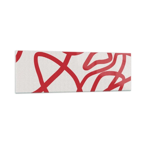 Glasbild - Bild auf glas - Rote abstrakte Linien auf weißem Hintergrund - 160x50cm - Rot auf Weiß - Moderne Wanddekoration für Wohnzimmer und Schlafzimmer ARTTOR