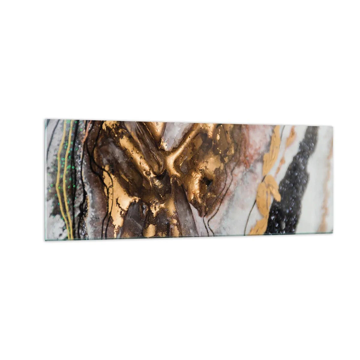 Glasbild - Bild auf glas - Abstrakte Komposition mit Elementen aus Gold und Kristallen - 140x50cm - Das Element der Erde - Moderne Wanddekoration für Wohnzimmer und Schlafzimmer ARTTOR