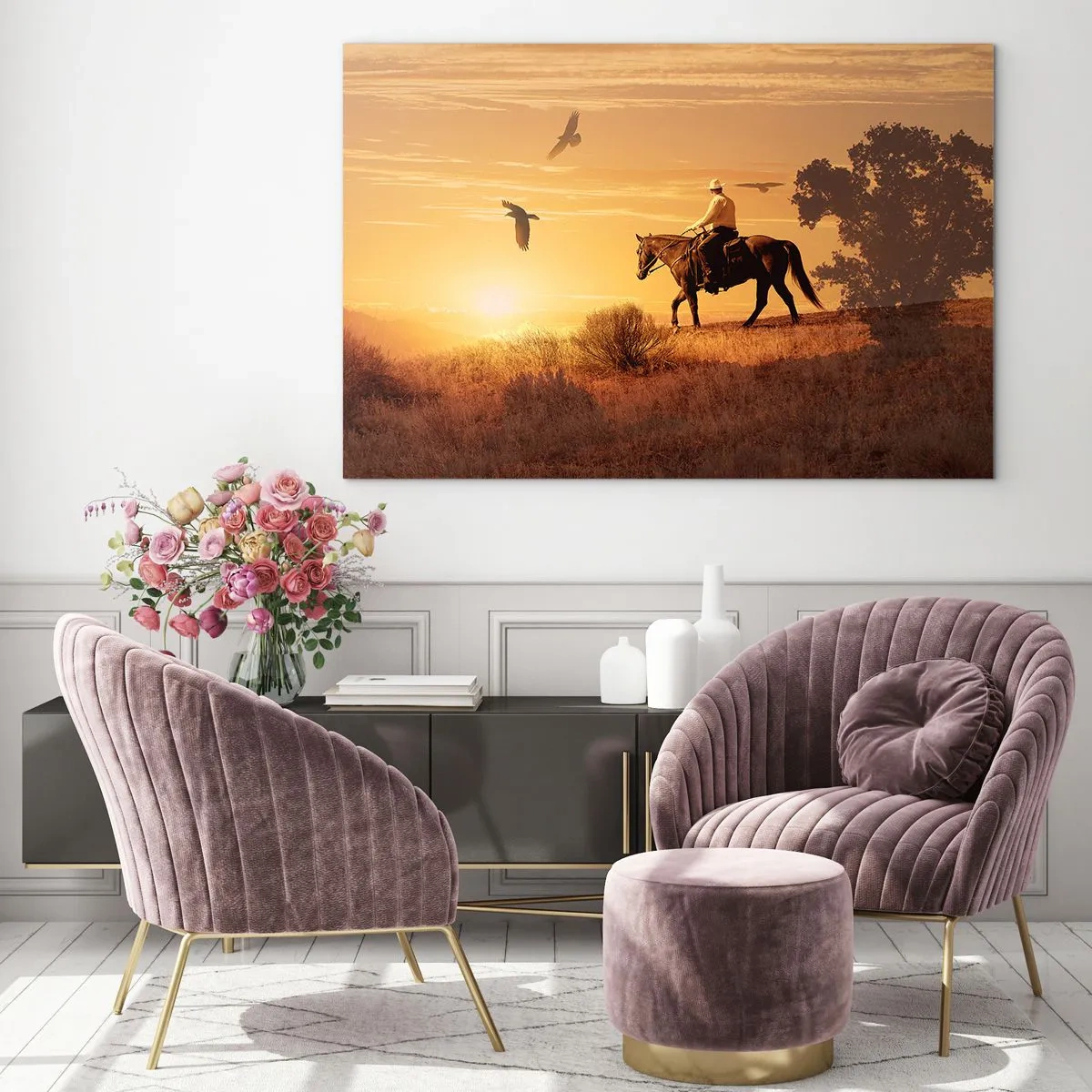 Glasbild - Bild auf glas - Allein durch die Prärie - 100x70cm - Allein durch die Prärie - Moderne Wanddekoration für Wohnzimmer und Schlafzimmer ARTTOR