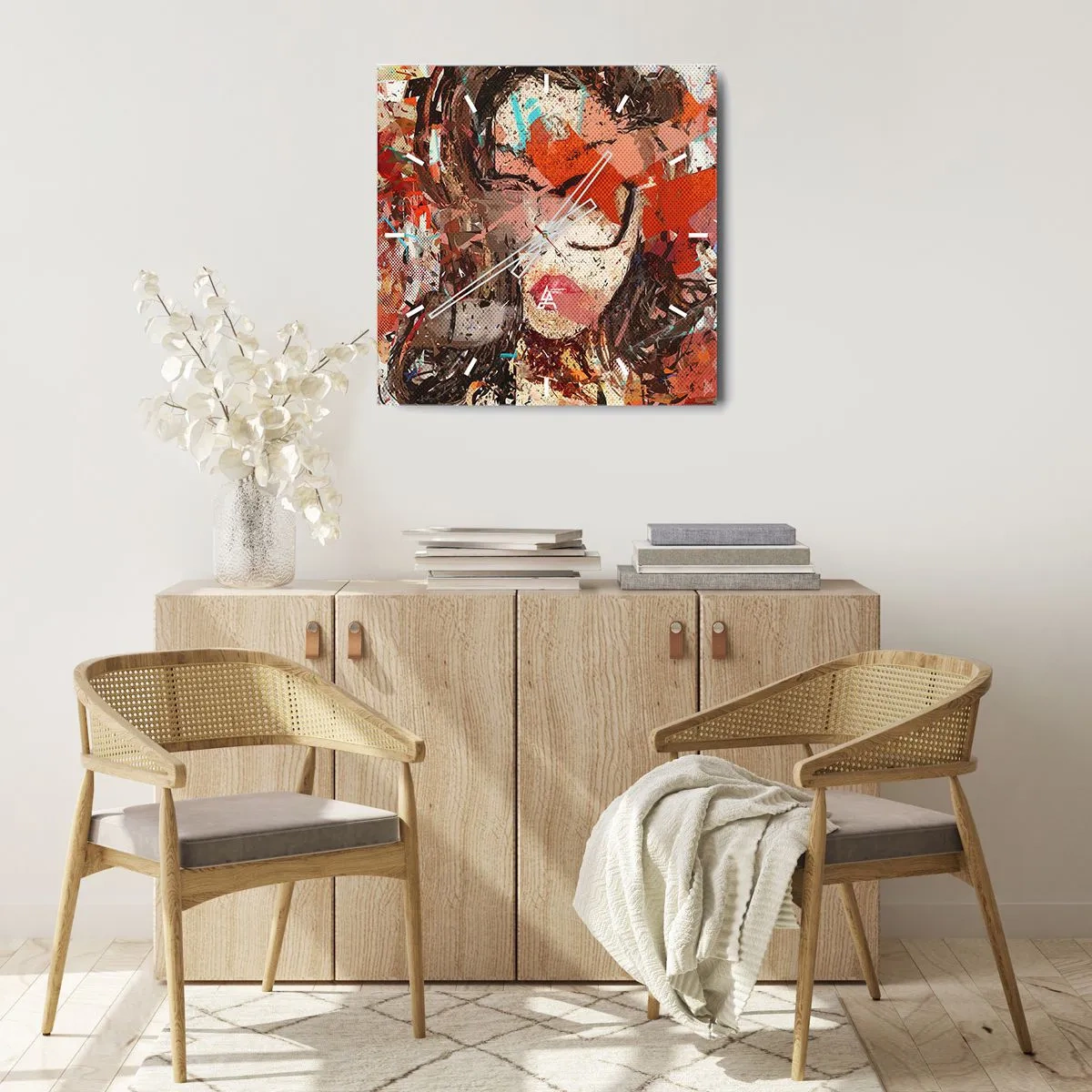 Wanduhr - Glasuhr - Abstraktes Frauenporträt in intensiven Farben - 30x30cm - Niemand weiß, was du wirklich bist - Moderne Wanddekoration für Wohnzimmer und Schlafzimmer ARTTOR