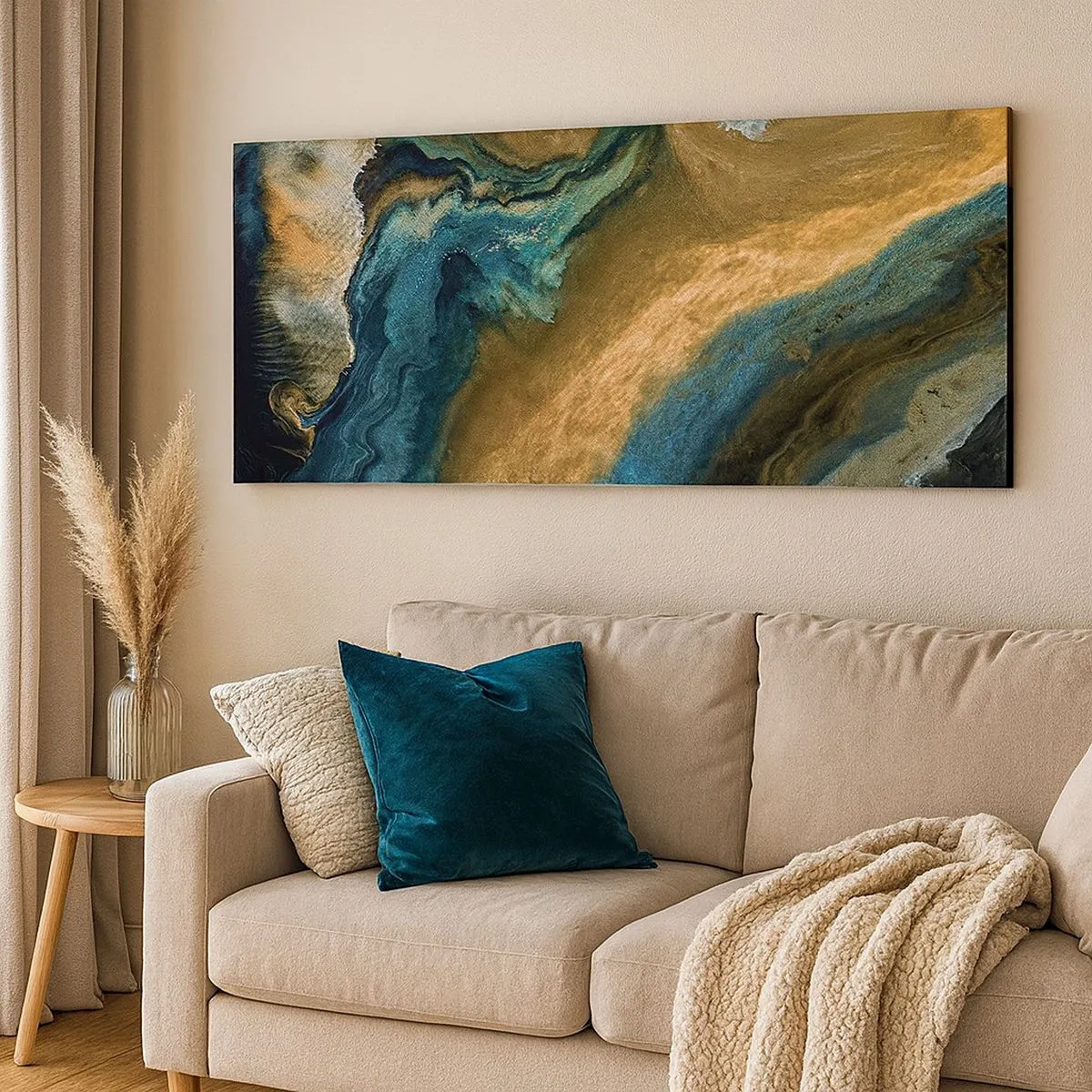 Bild auf Leinwand - Leinwandbild - Blau - Gelb - gegenseitige Beeinflussung - 100x40 cm