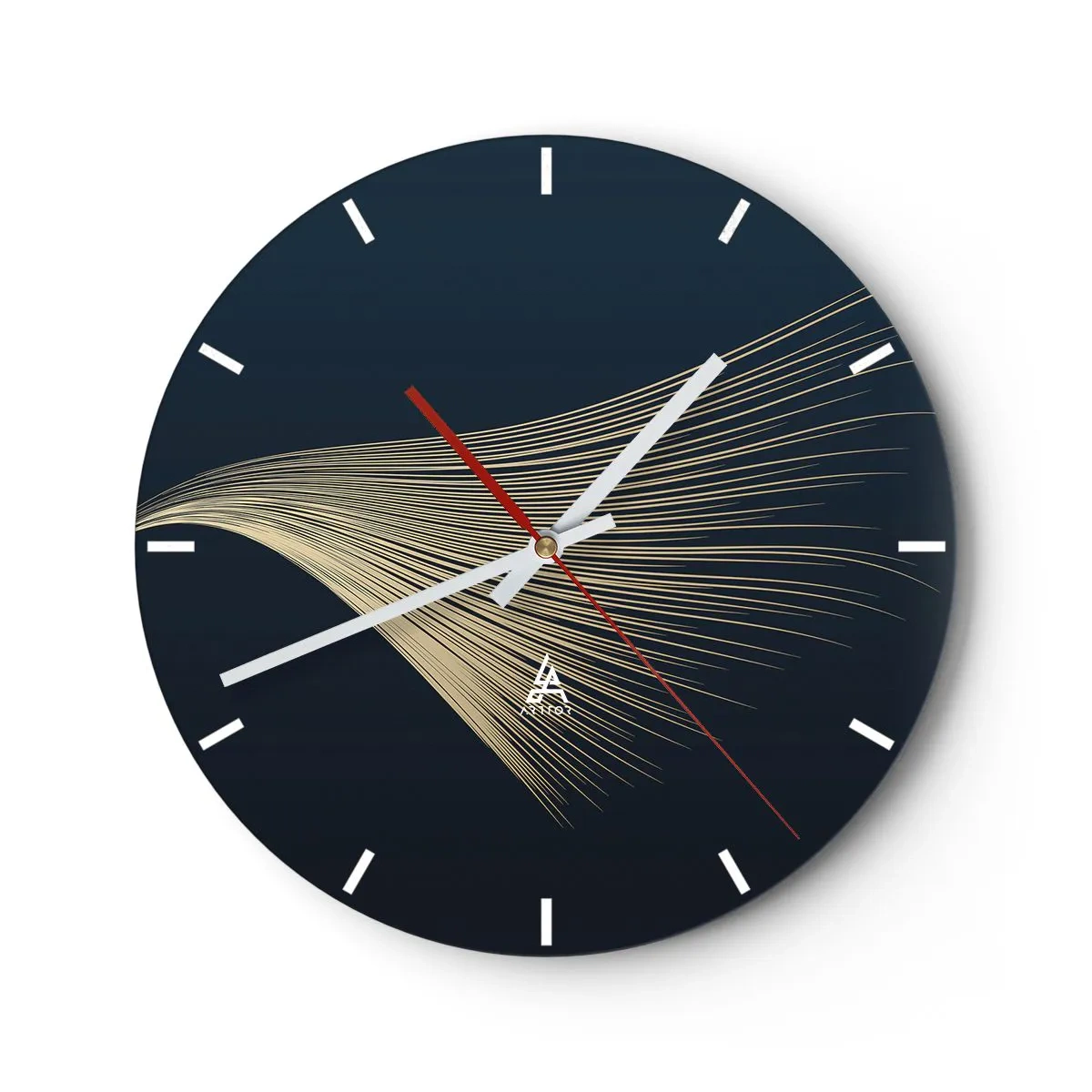 Wanduhr - Glasuhr - Goldene Linien auf marineblauem Hintergrund erzeugen eine dynamische Welle - 30x30cm - Wie das Haar eines Engels - Moderne Wanddekoration für Wohnzimmer, Küche und Schlafzimmer ARTTOR