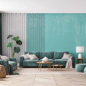 Fototapete Premium Sand - Minimalistische Abstraktion in Türkis- und Schwarztönen - 100x70cm - Eine ausgewogene Komposition - Moderne Wanddekoration für Wohnzimmer und Schlafzimmer ARTTOR