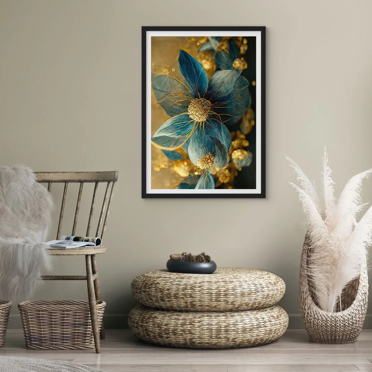 Poster in einem schwarzem Rahmen - Mit Gold blühen - 70x100 cm