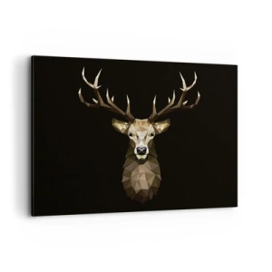 Bild auf Leinwand - Leinwandbild - Geometrisches Polygon Hirsch auf schwarzem Hintergrund - 100x70cm - Kubistischer Hirsch - Moderne Wanddekoration für Wohnzimmer und Schlafzimmer ARTTOR
