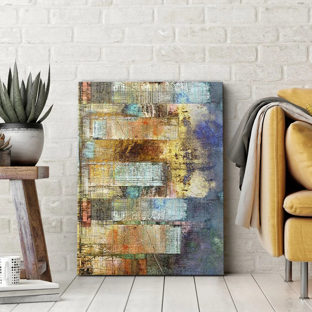 Bild auf Leinwand - Leinwandbild - Abstrakte Wolkenkratzer im Industriestil - 70x100cm - Sonnige Metropole - Moderne Wanddekoration für Wohnzimmer und Schlafzimmer ARTTOR