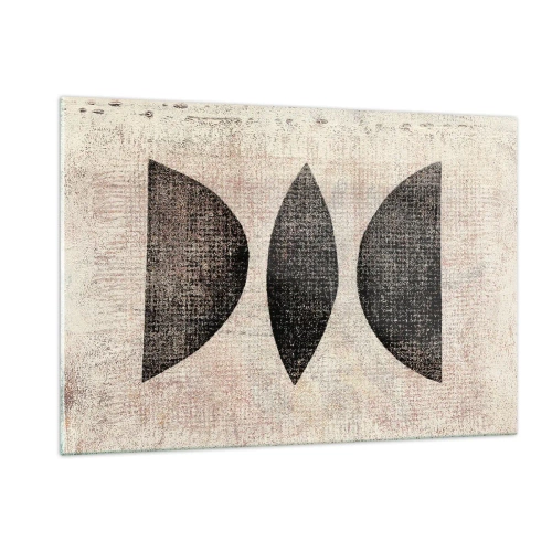 Glasbild - Bild auf glas - Schwarze geometrische Formen auf beigem Hintergrund - 120x80cm - Ethnische Abstraktion - Moderne Wanddekoration für Wohnzimmer und Schlafzimmer ARTTOR