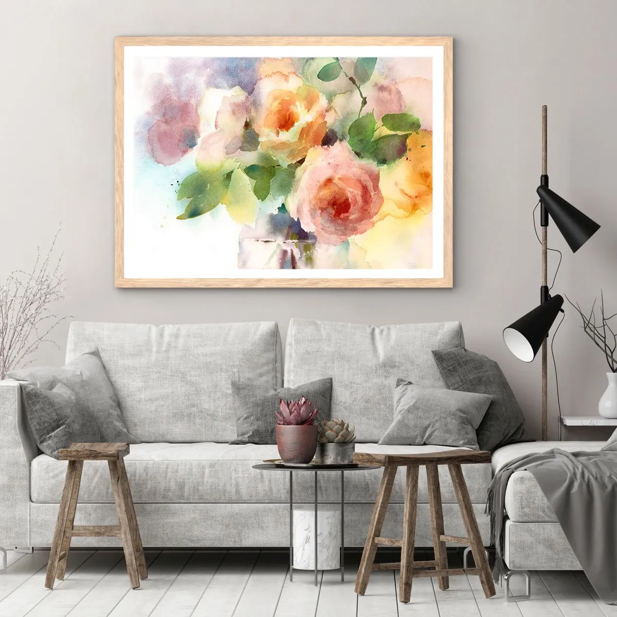 Poster in einem Rahmen aus heller Eiche - Zart wie Aquarell - 70x50 cm