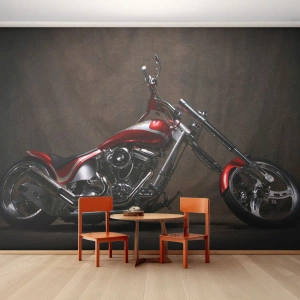Fototapete Premium Sand - Roter Hubschrauber vor dunklem Stoffhintergrund - 100x70cm - Rote und silberne Schönheit - Moderne Wanddekoration für Wohnzimmer und Schlafzimmer ARTTOR