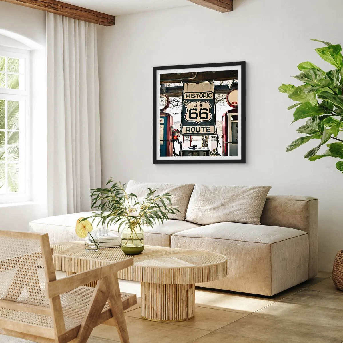 Poster in einem schwarzem Rahmen - Amerikanische Retro-Reise - 50x50 cm