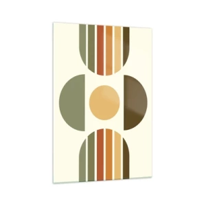 Glasbild - Bild auf glas - Geometrische Komposition mit Halbkreisen und Streifen in Erdtönen - 70x100cm - In Erdtönen - Moderne Wanddekoration für Wohnzimmer und Schlafzimmer ARTTOR