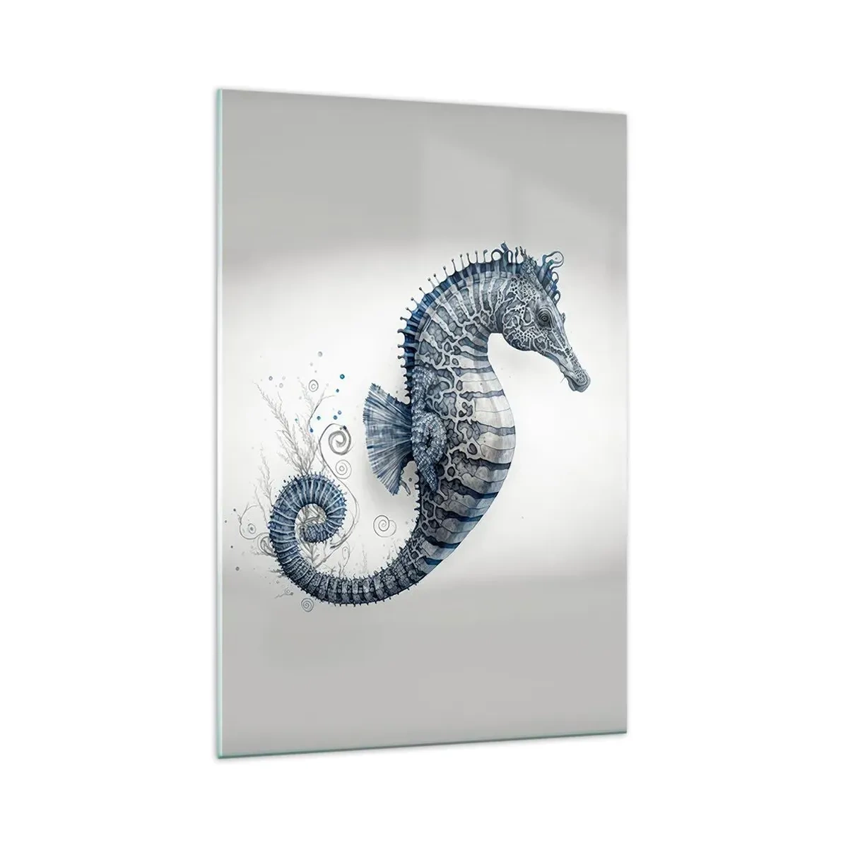 Glasbild - Bild auf glas - Seepferdchen in Blautönen mit Aquarelldetails - 70x100cm - Subtiler Witz der Natur - Moderne Wanddekoration für Wohnzimmer und Schlafzimmer ARTTOR