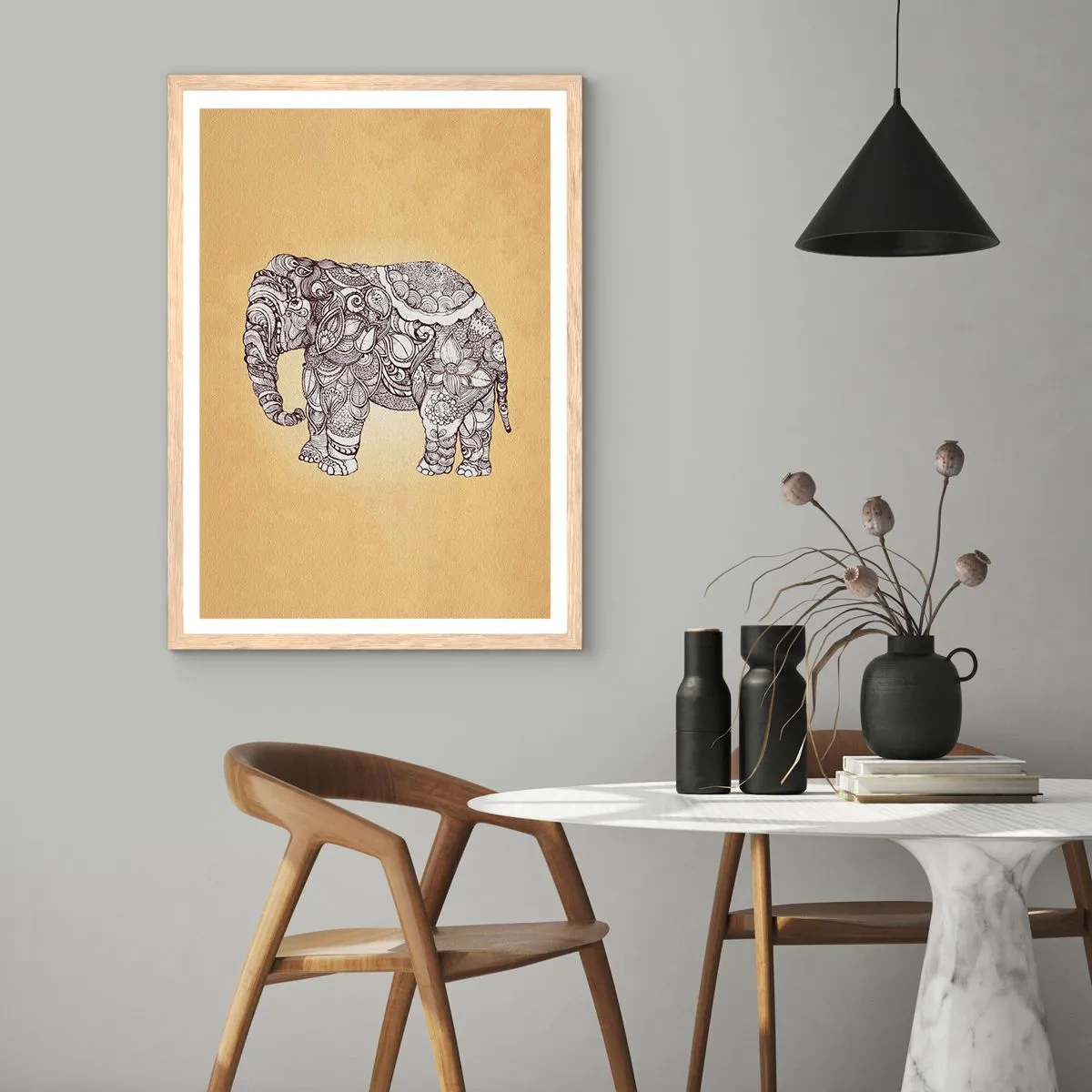 Poster in einem Rahmen aus heller Eiche - Elefant verhüllte sich - 30x40 cm