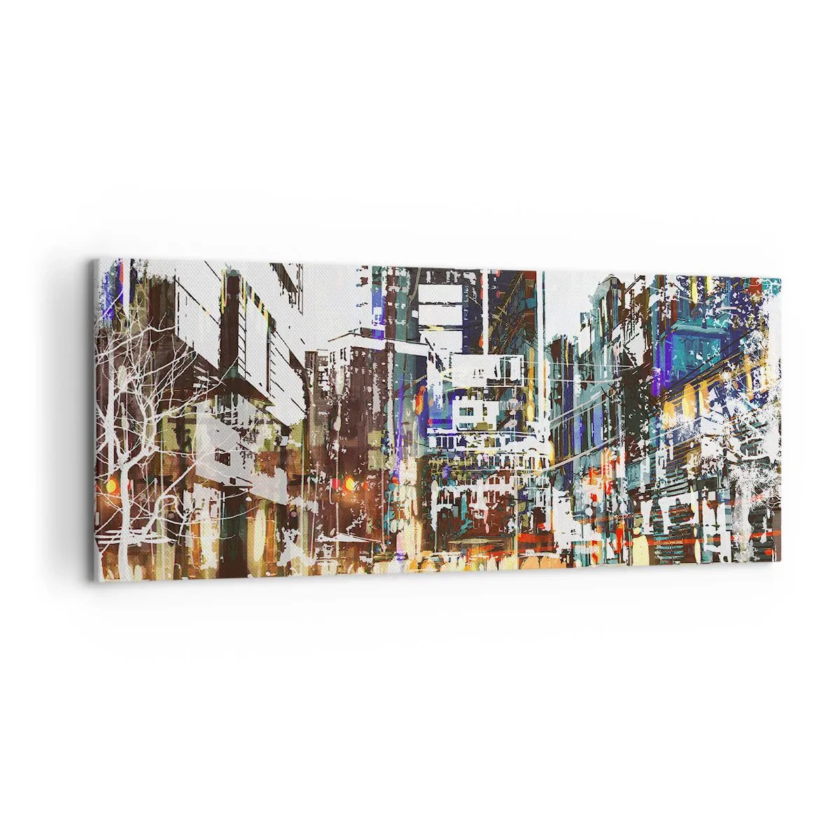 Bild auf Leinwand - Leinwandbild - Eine moderne Stadtlandschaft im künstlerischen Stil - 120x50cm - Eine schillernde Stadt - Moderne Wanddekoration für Wohnzimmer und Schlafzimmer ARTTOR