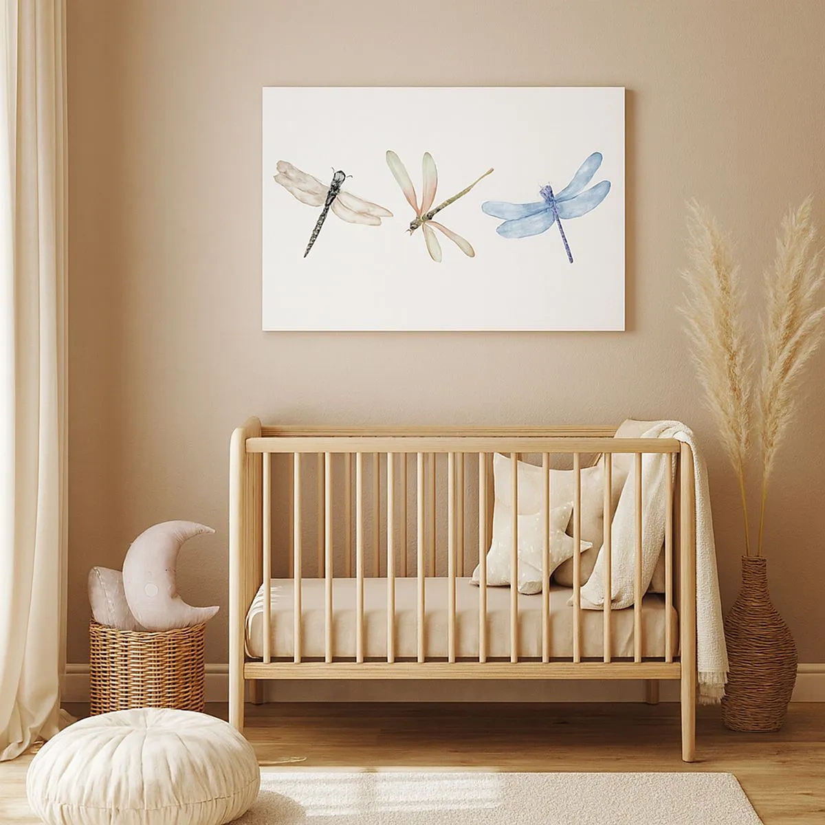 Bild auf Leinwand - Leinwandbild - Drei Libellen in zarten Pastellfarben - 70x50cm - Schwerelose Libellen - Moderne Wanddekoration für Wohnzimmer und Schlafzimmer ARTTOR