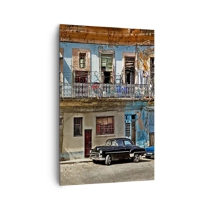 Bild auf Leinwand - Leinwandbild - Bunte Mietshäuser und ein Oldtimer im Stadtbild - 80x120cm - Havanna-Stimmung - Moderne Wanddekoration für Wohnzimmer und Schlafzimmer ARTTOR