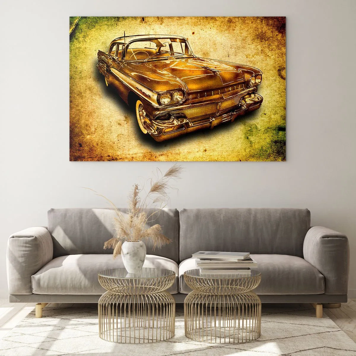 Glasbild - Bild auf glas - Ein Oldtimer mit Vintage-Hintergrund - 70x50cm - Die unvergängliche Schönheit der Klassiker - Moderne Wanddekoration für Wohnzimmer und Schlafzimmer ARTTOR